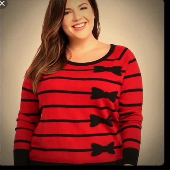 torrid Sweaters - Torrid Striped Bow Red Black Scoop Size 3 Sweater